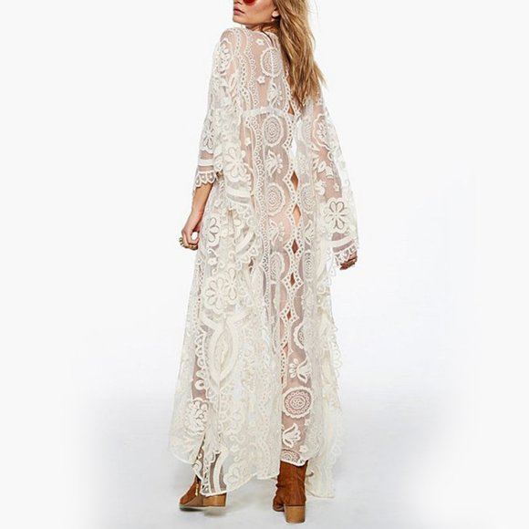 Boho Lace Cover Up Caftan Maxi OSFM - Picture 5 of 14